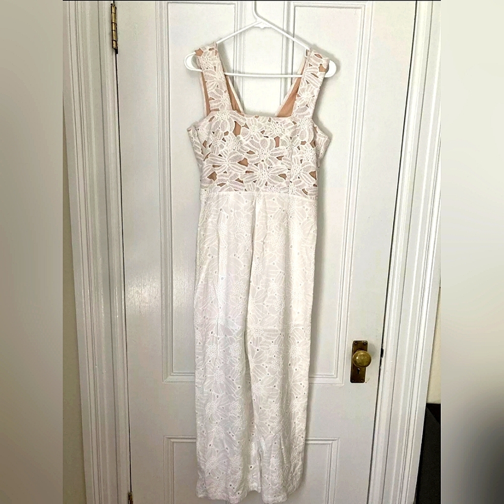 KAS New York White Lace Jumpsuit Cotton S
